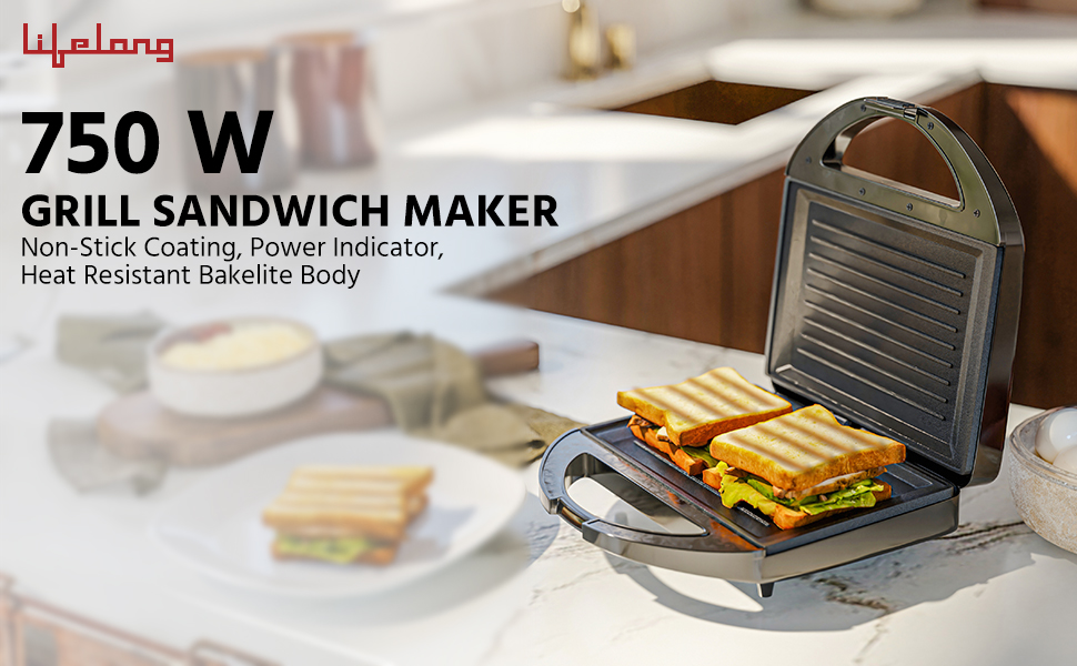 Lifelong sandwich maker grill non stick easy to cook home kitchen portable storage use 